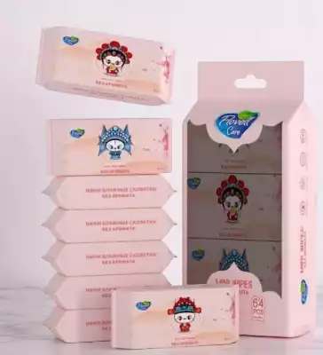 Влажные салфетки мини розовые без аромата 64 шт